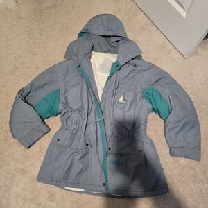 Men's Blue and Green Hooded Ski Jacket